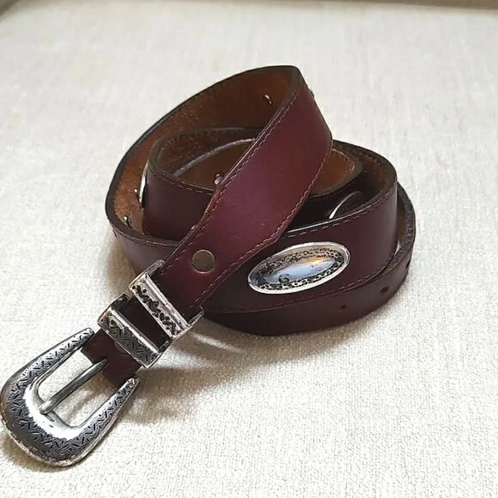 Brighton Men's Brown Leather Belt with Silver Buckle and Tip Size 42